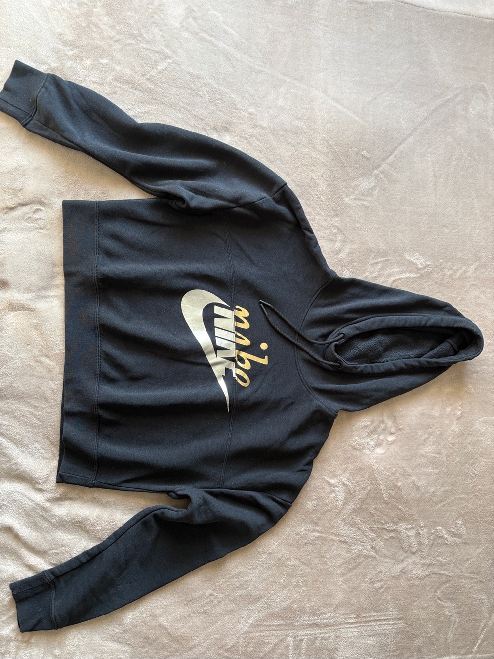 Nike Black Hoodie with Metallic Gold Swoosh and Script